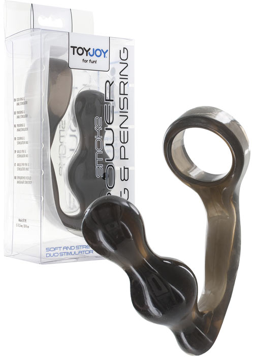 ToyJoy Manpower Plug &amp; Penis Ring, anal lock 12x4,3cm kouřově