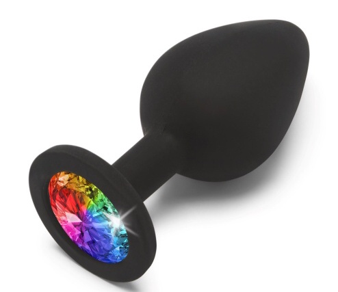 NS Novelties Rainbow Booty Jewel Medium duhový anální kolík s diamantem černÝ