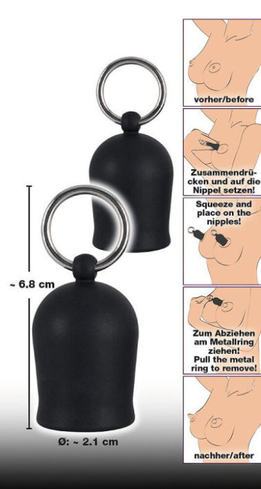 You2Toys Silikonové přísavky na bradavky s kovovými kroužky Black Velvets, 2 ks