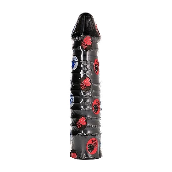 All Black Large Dildo with Ribbed Shaft 26 cm, intenzivní žebrovaný kolík s průměrem 6 cm