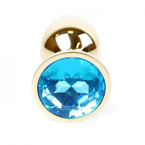 Boss Series Jewellery Gold Plug LIGHT BLUE - zlatý anální kolík s drahokamem 7 x 2,7 cm