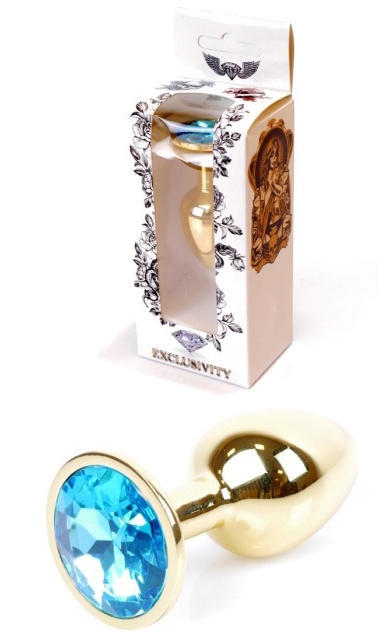 Boss Series Jewellery Gold Plug LIGHT BLUE - zlatý anální kolík s drahokamem 7 x 2,7 cm