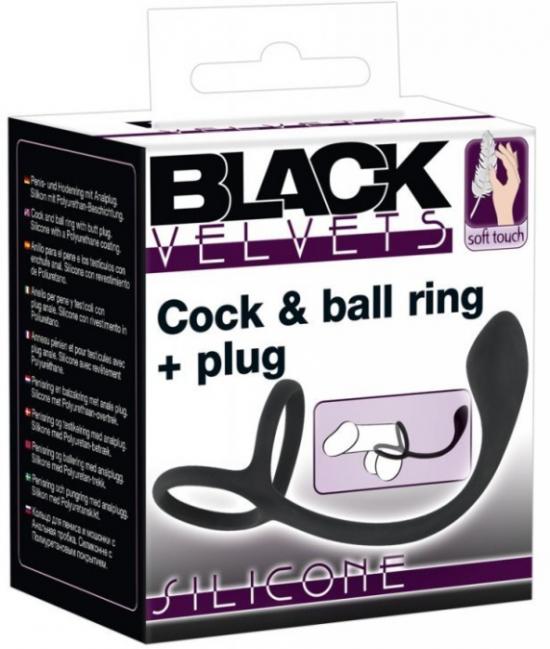 Black Velvets Cock & Ball Ring + Plug Slim