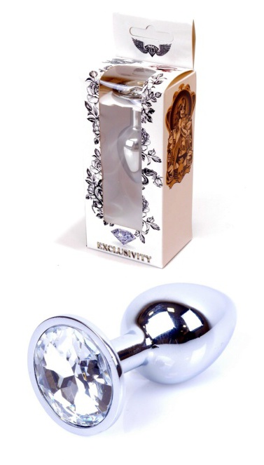 Boss Series Jewellery Silver Plug CLEAR - stříbrný anální kolík s drahokamem 7 x 2,7 cm