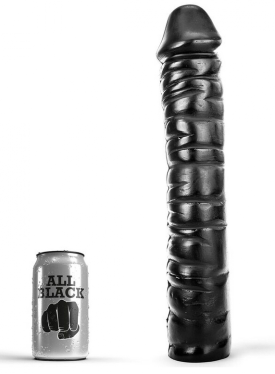 All Black AB51, černé vinylové dildo 38 x 7,5–8,5 cm