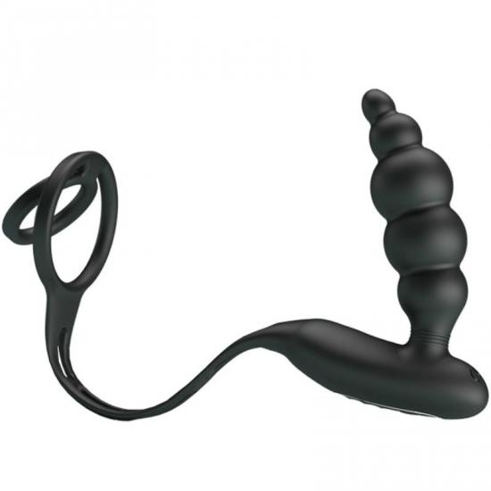 Pretty Love Penis Sleeve Iii - Vibrační anální kolík s kroužkem na penis Černý