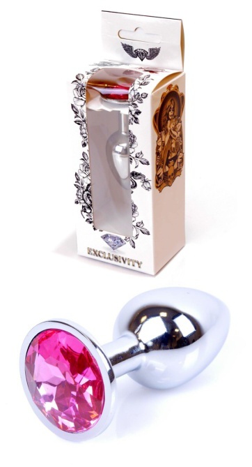 Boss Series Jewellery Silver Plug PINK - stříbrný anální kolík s drahokamem 7 x 2,7 cm