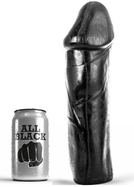 All Black AB49, černé vinylové dildo 28 x 6,5–8,5 cm