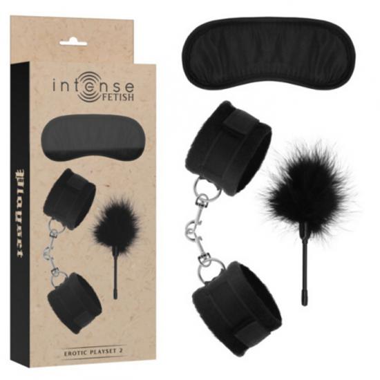 Intense Fetish Erotic Playset 2 With Handcuffs, Blind Mask & Tickler Black Intense Fetish Erotic Playset 2 With Handcuffs, Blind Mask & Tickler Black