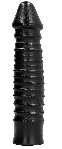 All Black Large Dildo with Ribbed Shaft 26 cm, intenzivní žebrovaný ko