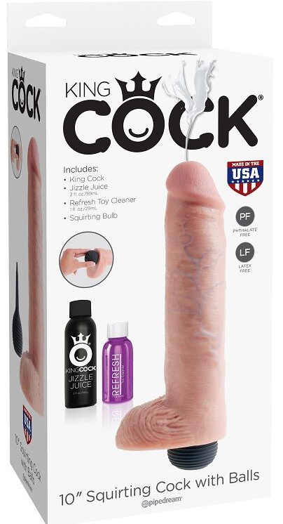 Stříkající realistické dildo s varlaty King Cock 10&quot;, 25.4 cm