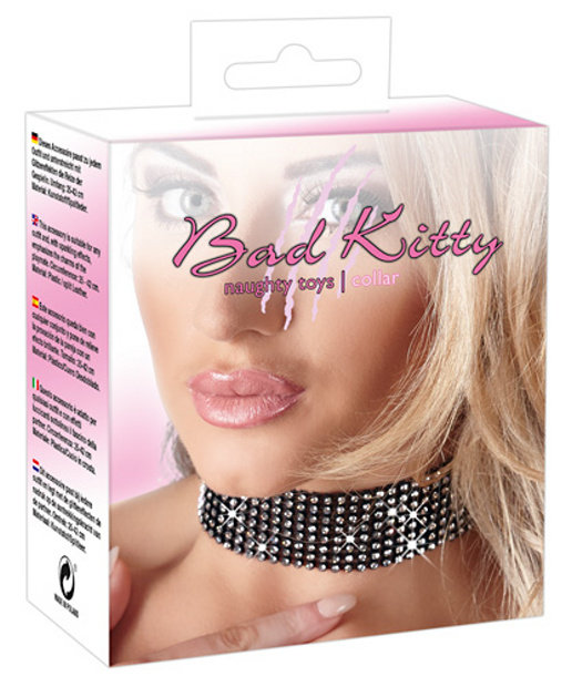 Bad Kitty Collar / dámský kožený náhrdelník zdobený kamínky