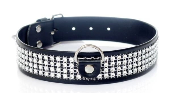 Třpytivý obojek Fetish Boss Series Collar Silver Crystals, 2 cm v