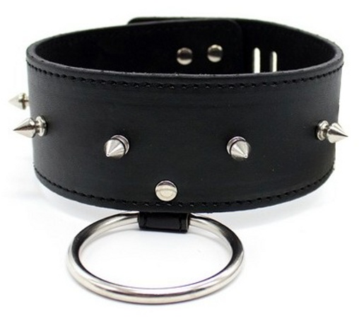 Leather Collar with ring, rivets decoration