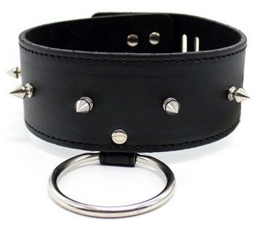 Leather Collar with ring, rivets decorat