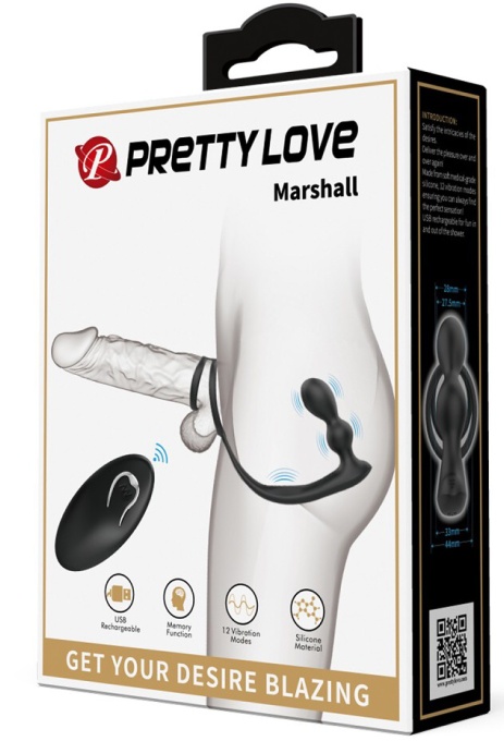 Pretty Love Marshall Penis Ring with Vibrating Anal Plug & Remote Control Black Pretty Love Marshall Penis Ring with Vibrating Anal Plug & Remote Control Black