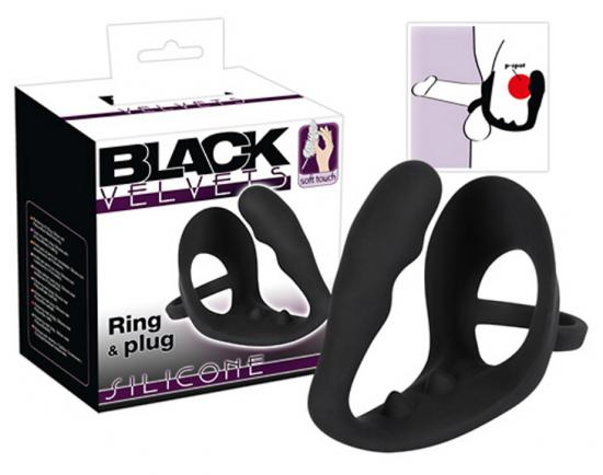 Black Velvets Silicone Cock Ring & Plug Black Velvets Silicone Cock Ring & Plug