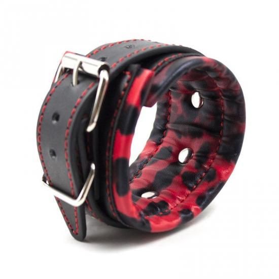 Black Red Leopard Print Leather Handcuf