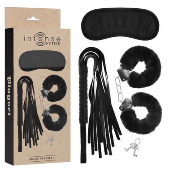 Intense Fetish Erotic Playset 1 With Handcuffs Blind Mask & Flogger Intense Fetish Erotic Playset 1 With Handcuffs Blind Mask & Flogger