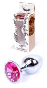Boss Series Jewellery Silver Plug PINK - stříbrný anální kolík s drahokamem 7 x 2,7 cm