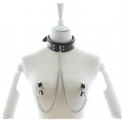 Leather Collar With Nipple Clamps Black Leather Collar With Nipple Clamps Black