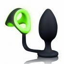 Ouch! Glow in the Dark Butt Plug With Cock Ring &amp; Ball Strap - silikonový anální zámek svítící ve tmě