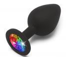 NS Novelties Rainbow Booty Jewel Medium duhový anální kolík s diamantem černÝ