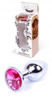 Boss Series Jewellery Silver Plug PINK - stříbrný anální kolík s drahokamem 7 x 2,7 cm