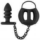 Black Velvets Balls Cage + Butt Plug (Black), návlek na varlata