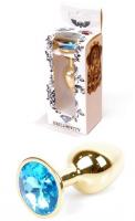 Boss Series Jewellery Gold Plug LIGHT BLUE - zlatý anální kolík s drahokamem 7 x 2,7 cm