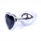 Boss Series Jewellery Silver Heart Plug Clear - stříbrný anální kolík s drahokamem ve tvaru srdce 7 x 2,7 cm