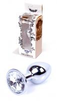 Boss Series Jewellery Silver Plug CLEAR - stříbrný anální kolík s drahokamem 7 x 2,7 cm